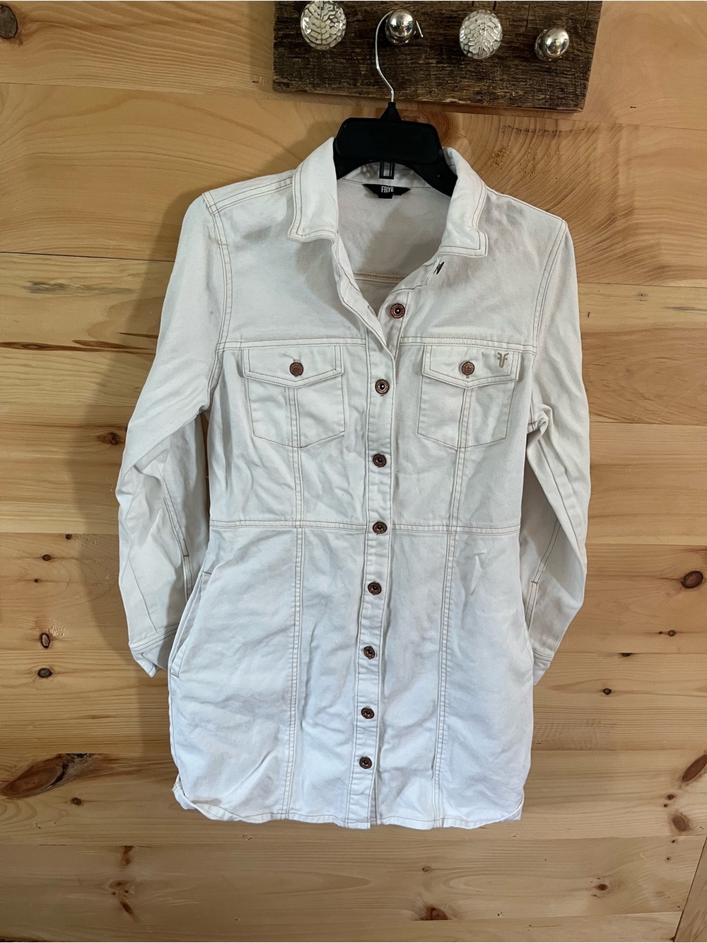 Frye Women's White Button-Front Utility Jacket Dress Size Medium